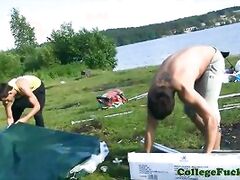 Tattooed coed assfucked outdoor