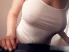 Scrubbing the Kitchen, Braless Tight Shirt.