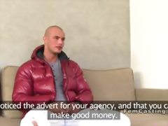 Young guy bangs busty female agent in casting