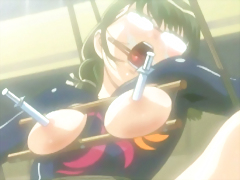 Roped hentai with clothespins on her tounge gets brutally pumped