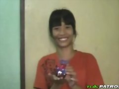 Skinny tattooed Thai banged hard by a big white cock